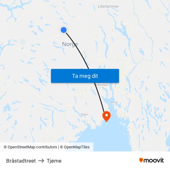 Bråstadtreet to Tjøme map