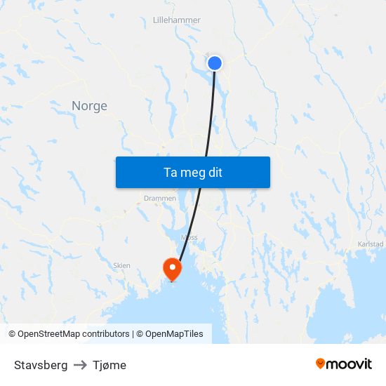 Stavsberg to Tjøme map