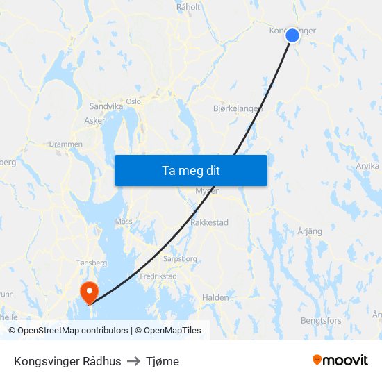 Kongsvinger Rådhus to Tjøme map