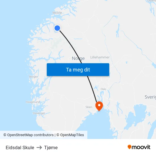 Eidsdal Skule to Tjøme map
