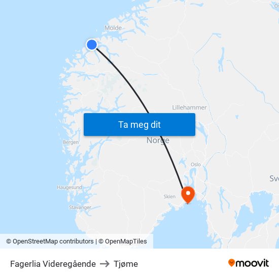 Fagerlia Videregående to Tjøme map