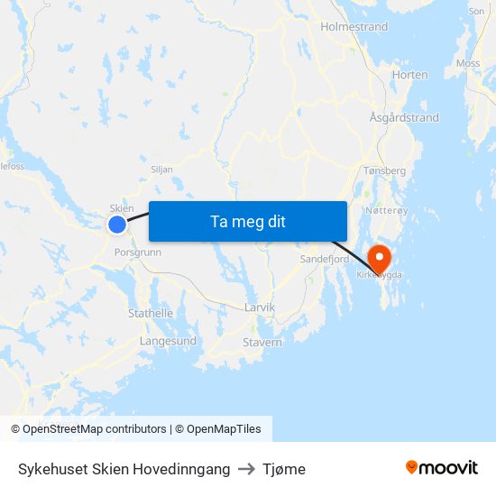 Sykehuset Skien Hovedinngang to Tjøme map