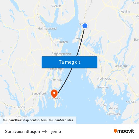 Sonsveien Stasjon to Tjøme map