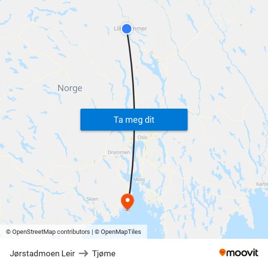 Jørstadmoen Leir to Tjøme map