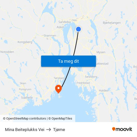 Mina Beiteplukks Vei to Tjøme map