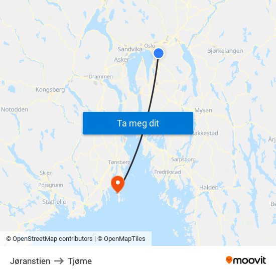 Jøranstien to Tjøme map