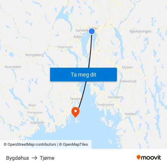 Bygdøhus to Tjøme map
