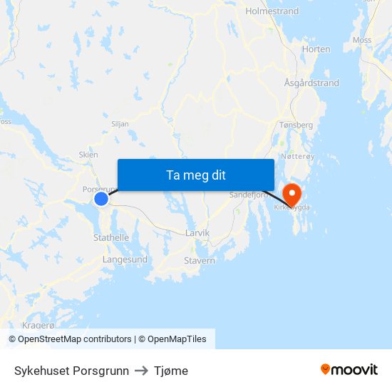 Sykehuset Porsgrunn to Tjøme map