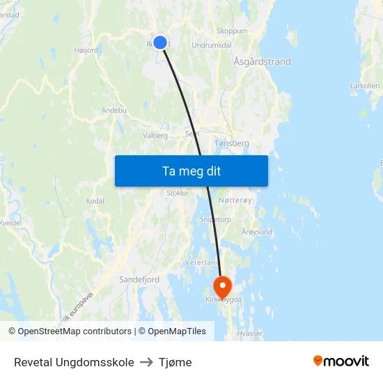 Revetal Ungdomsskole to Tjøme map