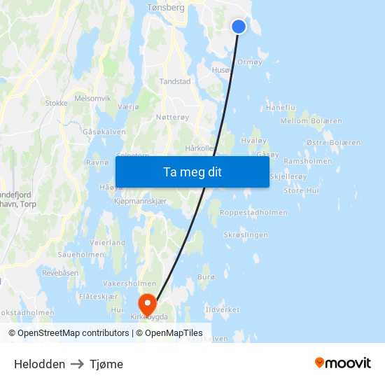 Helodden to Tjøme map