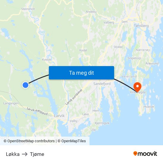 Løkka to Tjøme map