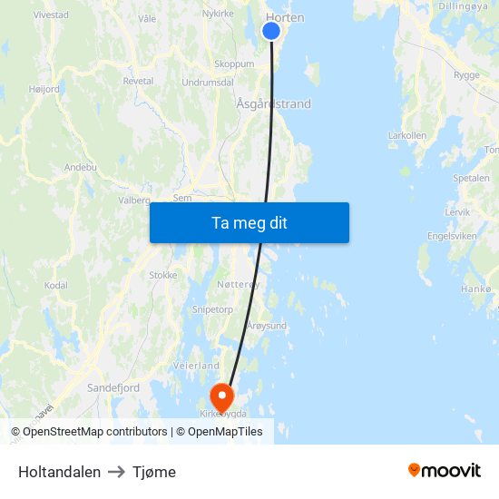 Holtandalen to Tjøme map
