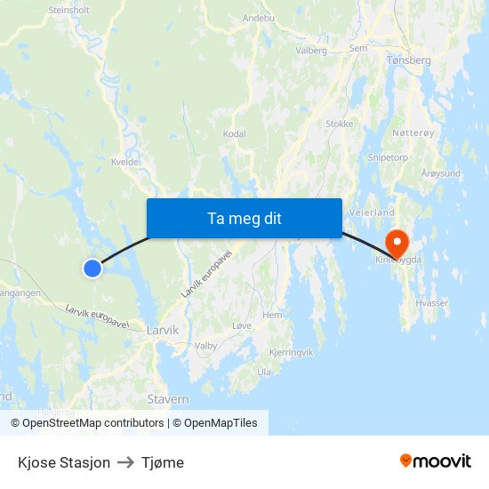 Kjose Stasjon to Tjøme map