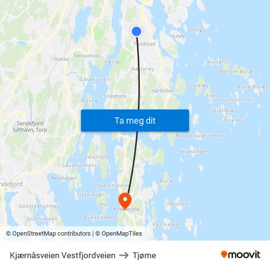 Kjærnåsveien Vestfjordveien to Tjøme map