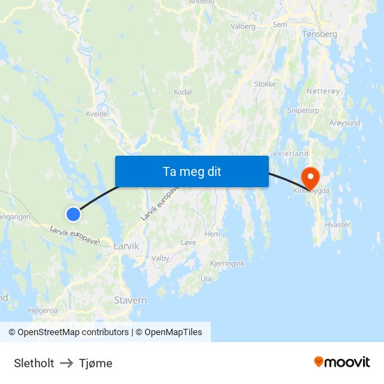 Sletholt to Tjøme map