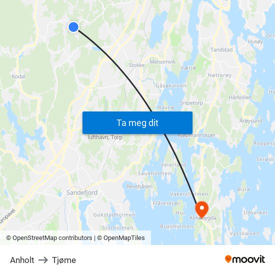 Anholt to Tjøme map