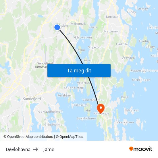 Døvlehavna to Tjøme map