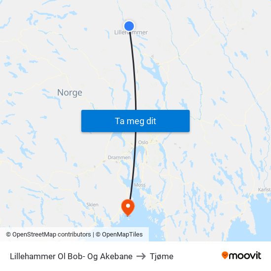 Lillehammer Ol Bob- Og Akebane to Tjøme map