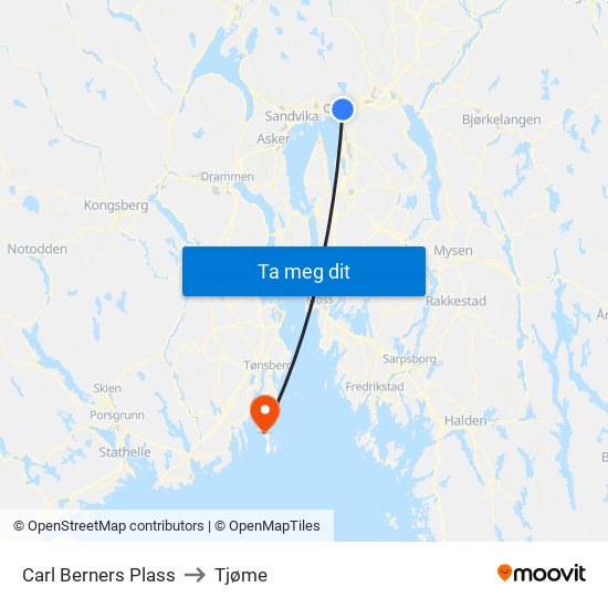 Carl Berners Plass to Tjøme map