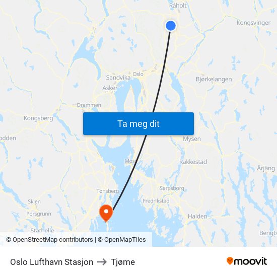 Oslo Lufthavn Stasjon to Tjøme map