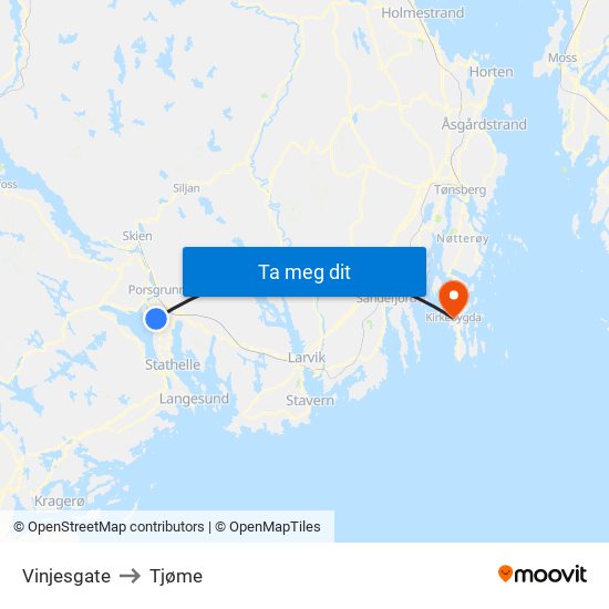 Vinjesgate to Tjøme map