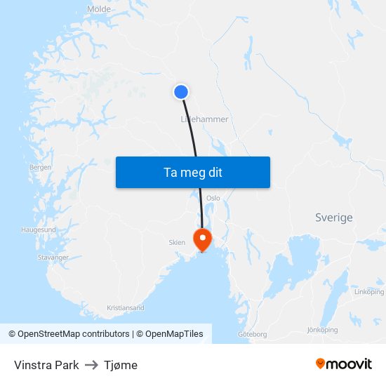 Vinstra Park to Tjøme map