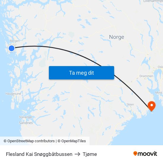 Flesland Kai Snøggbåtbussen to Tjøme map