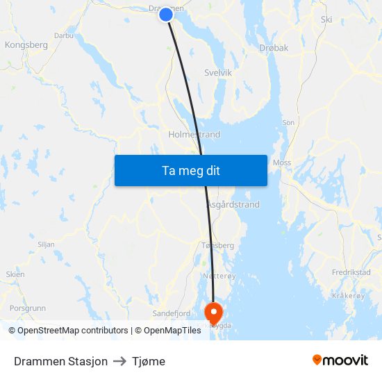 Drammen Stasjon to Tjøme map