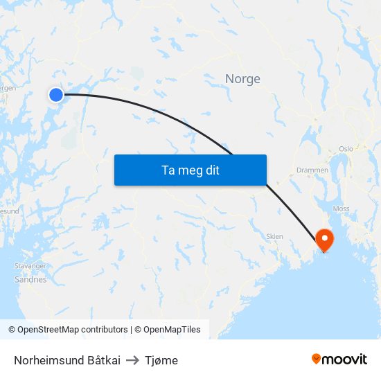 Norheimsund Båtkai to Tjøme map