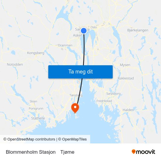Blommenholm Stasjon to Tjøme map