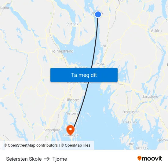 Seiersten Skole to Tjøme map