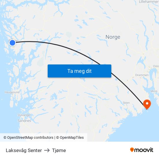 Laksevåg Senter to Tjøme map