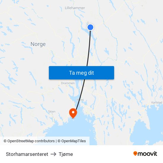 Storhamarsenteret to Tjøme map