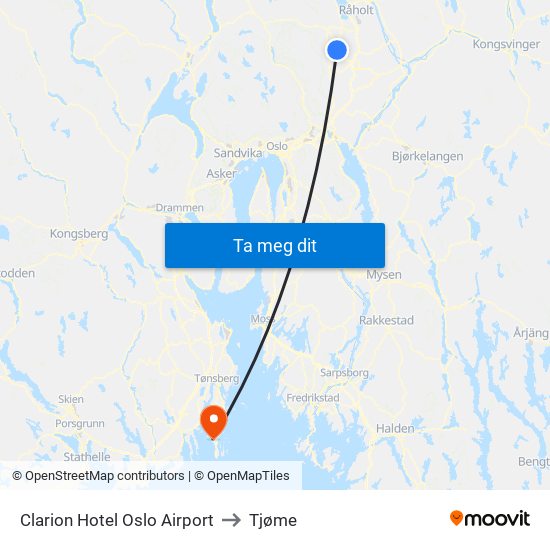 Clarion Hotel Oslo Airport to Tjøme map
