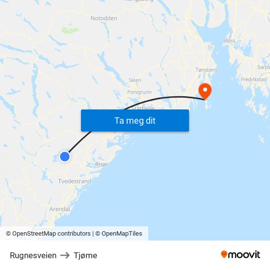 Rugnesveien to Tjøme map