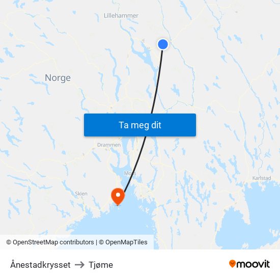 Ånestadkrysset to Tjøme map