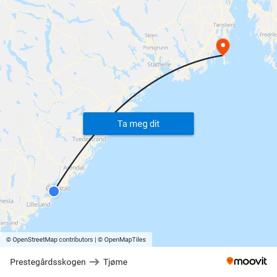 Prestegårdsskogen to Tjøme map