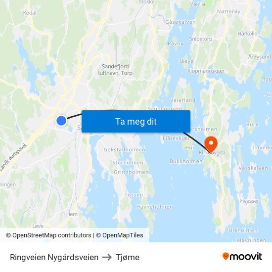 Ringveien Nygårdsveien to Tjøme map