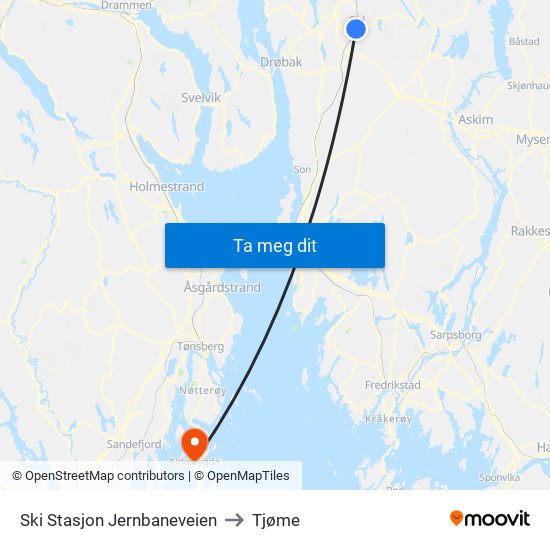 Ski Stasjon Jernbaneveien to Tjøme map