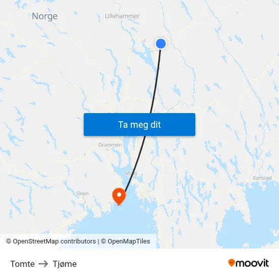 Tomte to Tjøme map