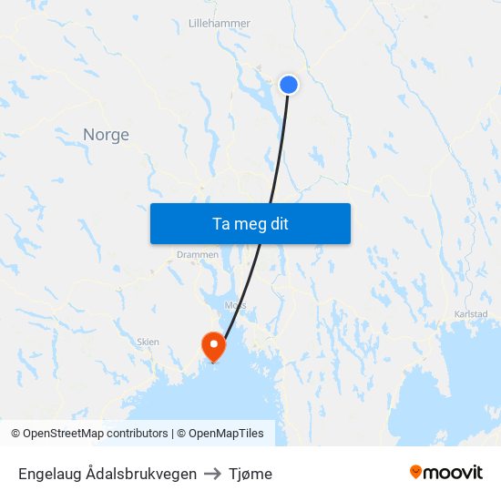 Engelaug Ådalsbrukvegen to Tjøme map