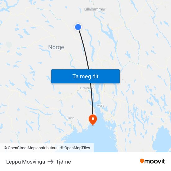 Leppa Mosvinga to Tjøme map