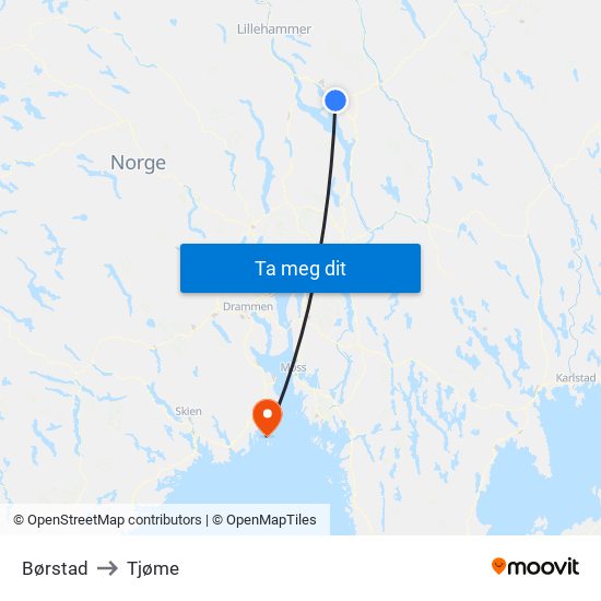 Børstad to Tjøme map