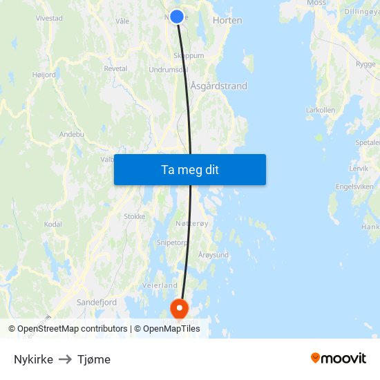 Nykirke to Tjøme map
