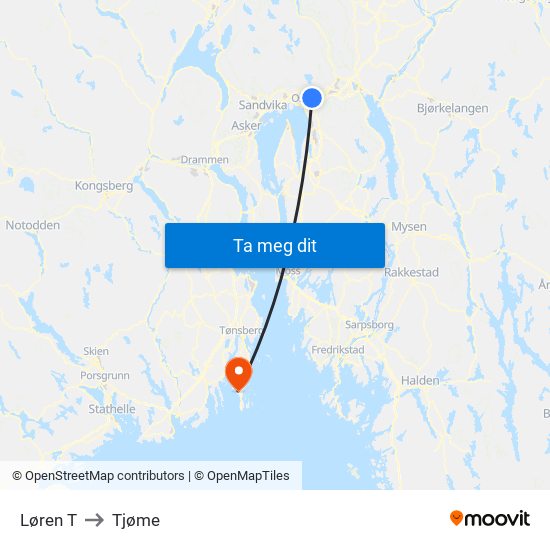 Løren T to Tjøme map