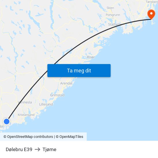 Dølebru E39 to Tjøme map