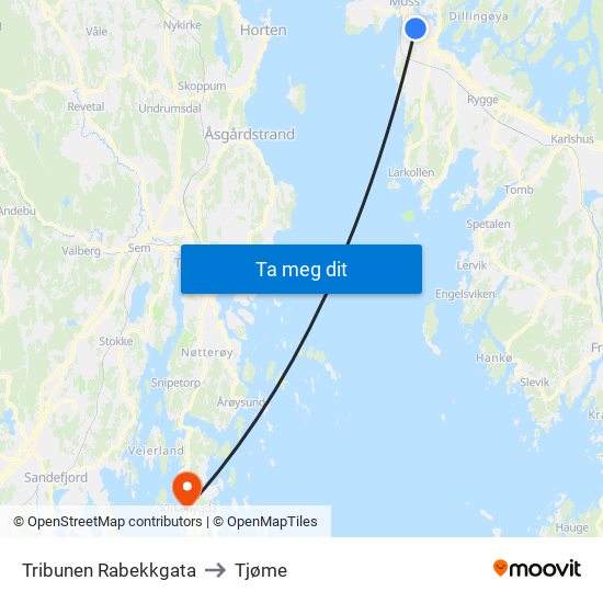 Tribunen Rabekkgata to Tjøme map