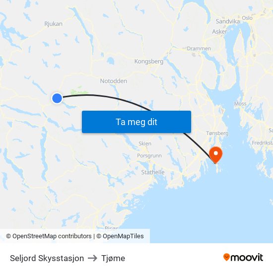 Seljord Skysstasjon to Tjøme map