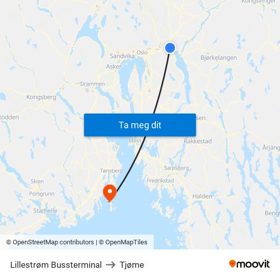 Lillestrøm Bussterminal to Tjøme map