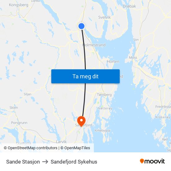 Sande Stasjon to Sandefjord Sykehus map